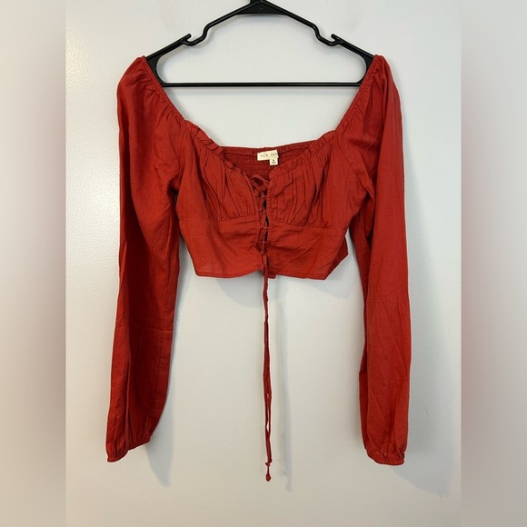 NWT PacSun/La Hearts Lace Up Long Sleeve Rust Boho Crop Top  Size Medium - Picture 3 of 13